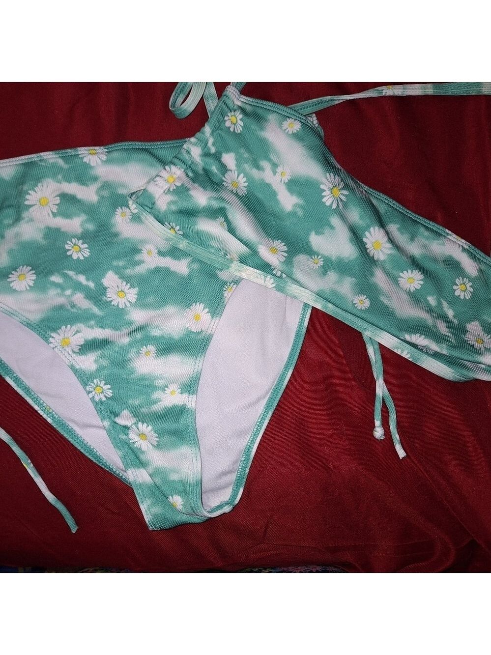 Tie Dye Green Daisy Floral Bikini Set Size 1X Large